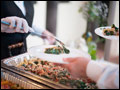 buffet style catering at a Tuscan style backyard wedding on Long Island