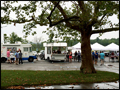 our mobile food trucks and tents set up on a rainy day on Logn Island