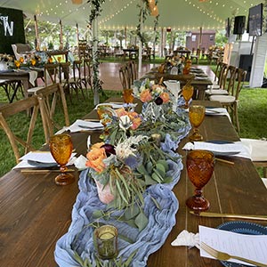 Beautifully decorated wedding tent