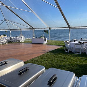 Outdoor wedding set up on the water