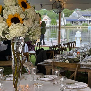 wedding on the lake set up under a tent