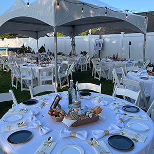 Backyard wedding set up in a small backyard in Nassau County