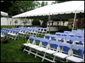 wedding ceremony setup in white and blue