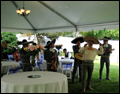 mariachi band entertaining at a catered backyard wedding